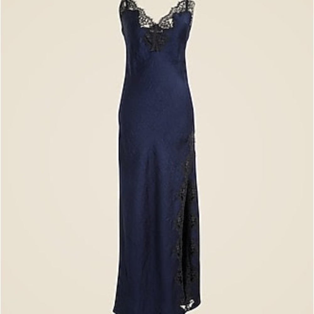 JCrew Lace-Trim Slip Dress in Textured Satin